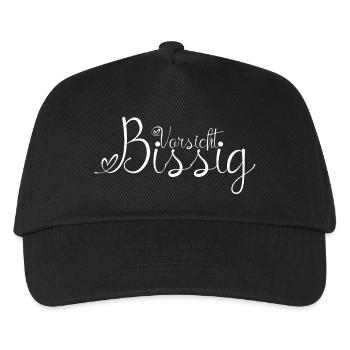 Vorsicht Bissig weiße Schrift - Kinder Basecap - Schwarz - Vorne