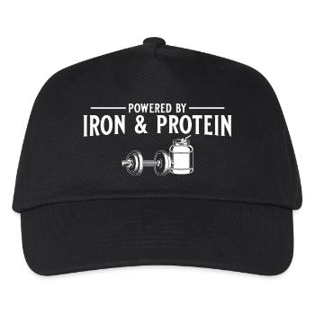 Powered By Eisen & Protein - Fitness Gym Design - Kinder Basecap - Schwarz - Vorne