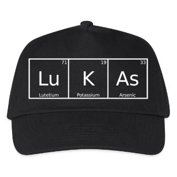 Lukas Name Vorname Chemie Periodensystem Elemente - Kinder Basecap - Schwarz - Vorne
