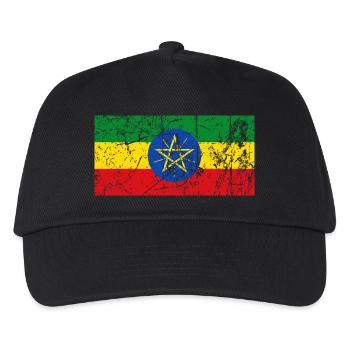 Äthiopien Afrika Flagge Vintage-Effekt - Kinder Basecap - Schwarz - Vorne