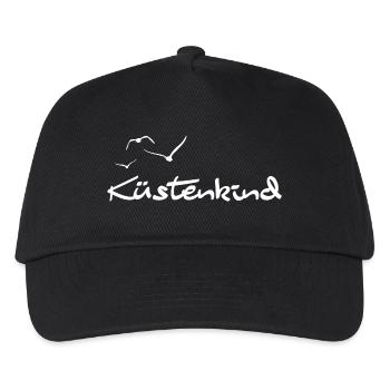 Küstenkind Schriftzug mit Möwen | Strandurlaub - Kinder Basecap - Schwarz - Vorne