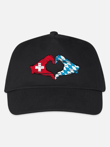 Schweiz Bayern Flagge Hände Herzform used - Kinder Basecap - Schwarz