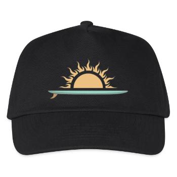 Surfboard mit Sonnenuntergang - Kinder Basecap - Schwarz - Vorne