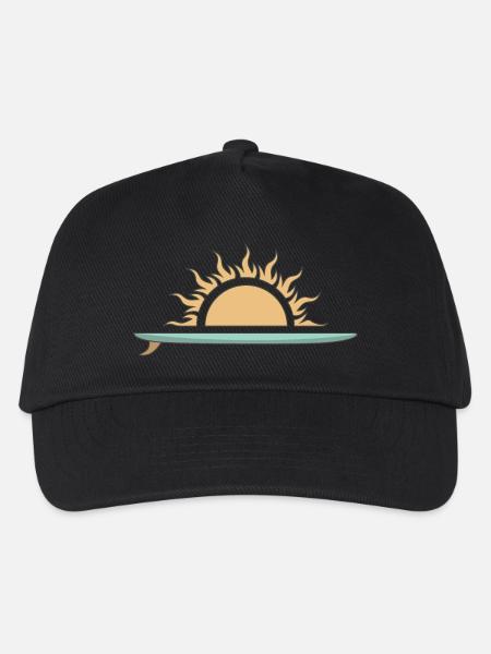 Surfboard mit Sonnenuntergang - Kinder Basecap - Schwarz