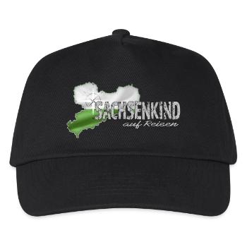 Sachsenkind auf Reisen - Sachsen - Dialekt Urlaub - Kinder Basecap - Schwarz - Vorne