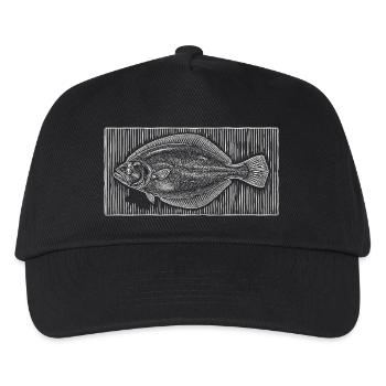 Vintage Flatfish Woodcut – Coastal Angler - Kids’ Baseball Cap - black - Front