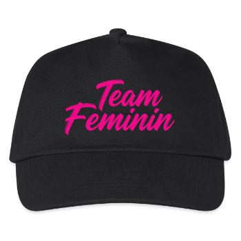 Team Feminin – Pink Girl Power Statement Design - Kinder Basecap - Schwarz - Vorne