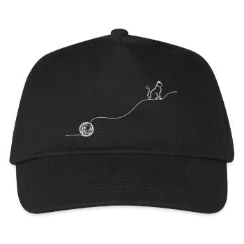 Katze Wolle Stricken Häkeln Line Art Wollknäuel - Kinder Basecap - Schwarz - Vorne