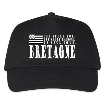 Geschenkidee Bretagne. Sprichwort und bretonische Flagge - Kinder Basecap - Schwarz - Vorne