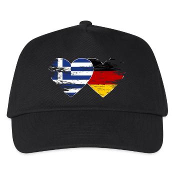 Griechenland Deutschland Flagge used Herz - Kinder Basecap - Schwarz - Vorne
