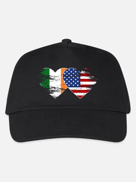 Irland USA Flagge Herz used - Kinder Basecap - Schwarz