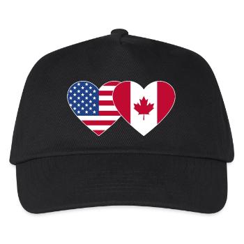 USA Kanada Flagge Herz - Kinder Basecap - Schwarz - Vorne