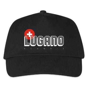 Lugano Schweizerkreuz Umriss Logo - Kinder Basecap - Schwarz - Vorne