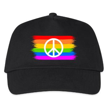 Peacezeichen auf LGBT Regenbogenfahne - Kinder Basecap - Schwarz - Vorne