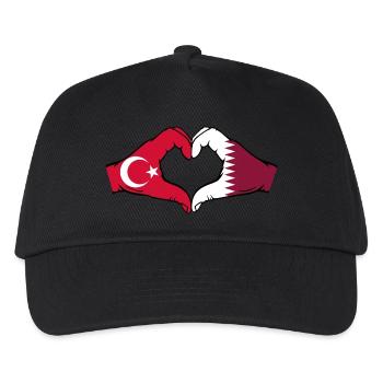 Türkei Katar Flagge Hände Herzform - Kinder Basecap - Schwarz - Vorne