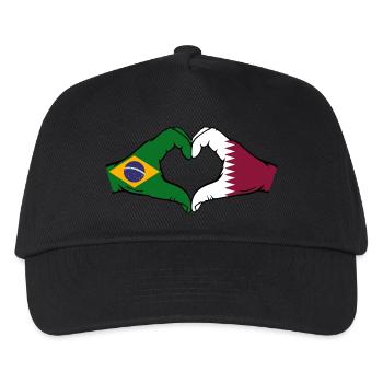 Brasilien Katar Flagge Hände Herzform - Kinder Basecap - Schwarz - Vorne
