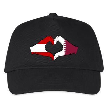 Österreich Katar Flagge Hände Herzform - Kinder Basecap - Schwarz - Vorne