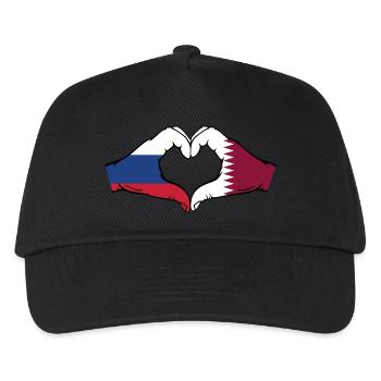 Russland Katar Flagge Hände Herzform - Kinder Basecap - Schwarz - Vorne