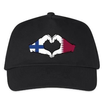 Finnland Katar Flagge Hände Herzform - Kinder Basecap - Schwarz - Vorne
