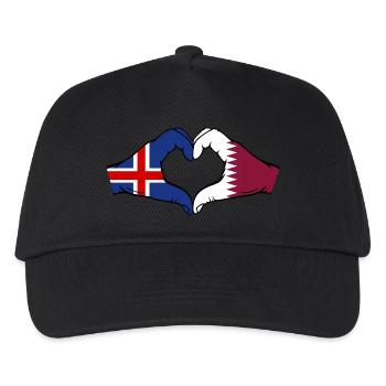 Island Katar Flagge Hände Herzform - Kinder Basecap - Schwarz - Vorne
