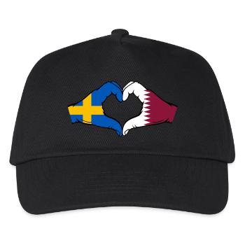 Schweden Katar Flagge Hände Herzform - Kinder Basecap - Schwarz - Vorne