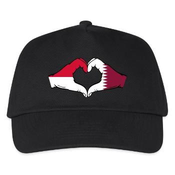Indonesien Katar Flagge Hände Herzform - Kinder Basecap - Schwarz - Vorne