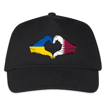 Ukraine Katar Flagge Hände Herzform used - Kinder Basecap - Schwarz - Vorne