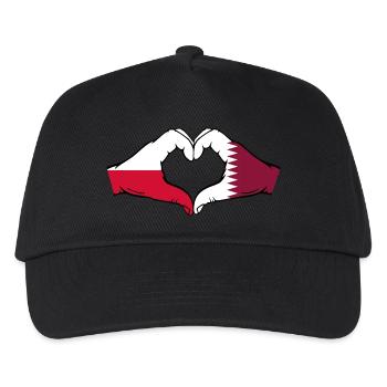 Polen Katar Flagge Hände Herzform - Kinder Basecap - Schwarz - Vorne