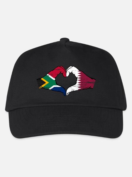 Südafrika Katar Flagge Hände Herzform used - Kinder Basecap - Schwarz