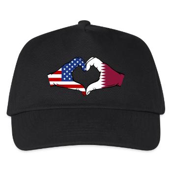 USA Katar Flagge Hände Herzform - Kinder Basecap - Schwarz - Vorne