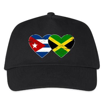 Kuba Jamaika Flagge Herz used - Kinder Basecap - Schwarz - Vorne