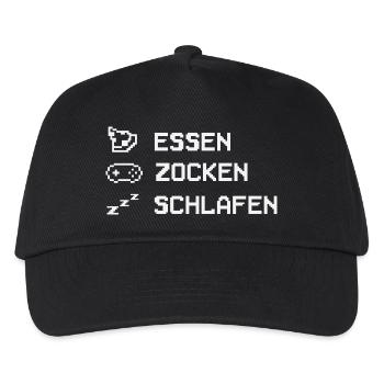 Essen Zocken Schlafen Gamer Spruch - Kinder Basecap - Schwarz - Vorne