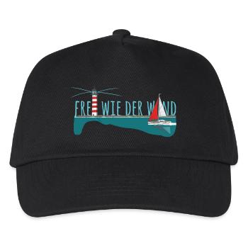 Frei wie der wind - Segelyacht mit Leuchtturm - Kinder Basecap - Schwarz - Vorne