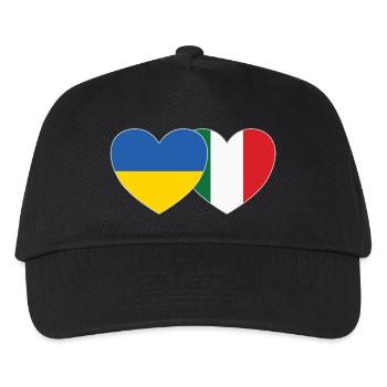 Ukraine Italien Herz Flagge - Kinder Basecap - Schwarz - Vorne