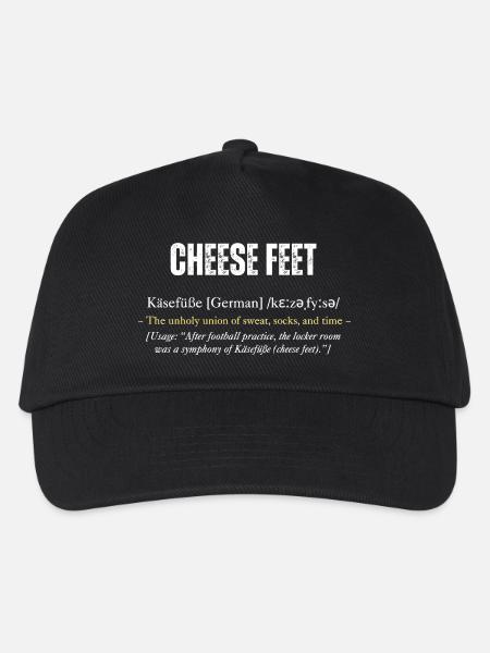 "Cheese Feet -Käsefüße" Definition mit Witz - Kinder Basecap - Schwarz
