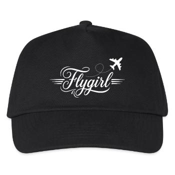 Flygirl Script mit Flugzeug-Schnörkel - Kinder Basecap - Schwarz - Vorne