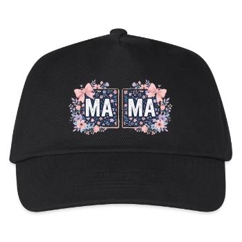 MAMA Blumenquadrate und rosa Schleifen | Koketter Stil - Kinder Basecap - Schwarz - Vorne