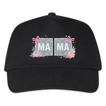MAMA Blumenquadrate und rosa Schleifen | Retro - Kinder Basecap - Schwarz - Vorne