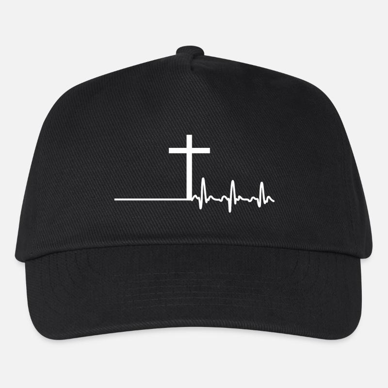 Herzlinie Herzfrequenz Herzschlag Jesus Kreuz - Kinder Basecap - Schwarz