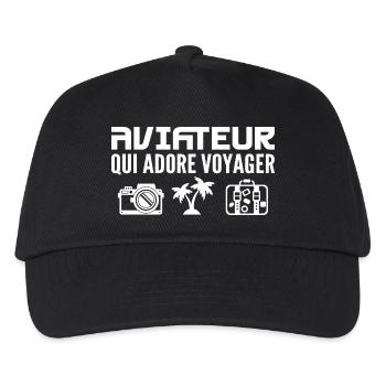 Voyageurs & Aviateurs : Passion & Découverte - Casquette de baseball Enfant - noir - Devant