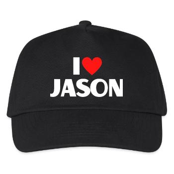 I love Jason Rotes Herz Romantischer Name Fan - Kinder Basecap - Schwarz - Vorne