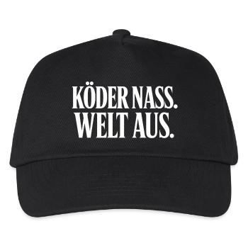 Köder Nass Welt Aus Angler Spruch T-Shirt - Kinder Basecap - Schwarz - Vorne