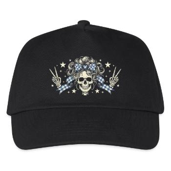 Skull with Plaid Band - Kids’ Baseball Cap - black - Front
