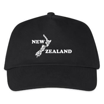 Neuseeland: Karte und Schriftzug in weiß - Kinder Basecap - Schwarz - Vorne