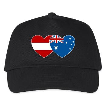 Österreich Australien Flagge Herz - Kinder Basecap - Schwarz - Vorne