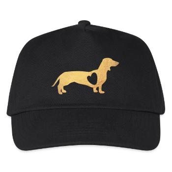 Herz Dackel Gold Hund Liebe Fan Gassi Wauwau Love - Kinder Basecap - Schwarz - Vorne