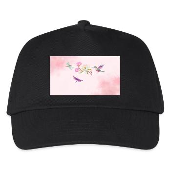Schöner Vogel mit Fliegen und Blume - Kinder Basecap - Schwarz - Vorne