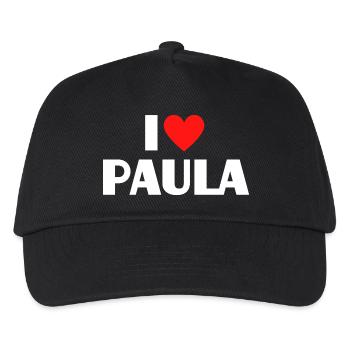 Ich liebe Paula rotes Herz Retro Statement  - Kinder Basecap - Schwarz - Vorne