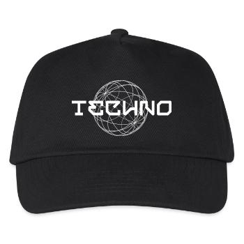 Techno-Logo-Design mit Globus - Kinder Basecap - Schwarz - Vorne