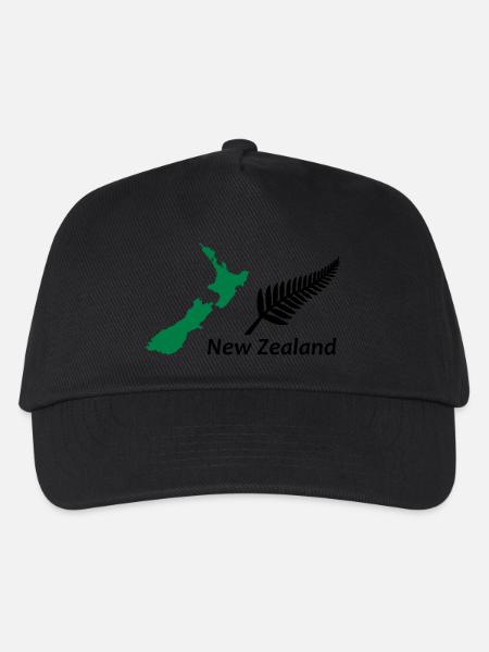 New Zealand - Map & Fern - Kinder Basecap - Schwarz